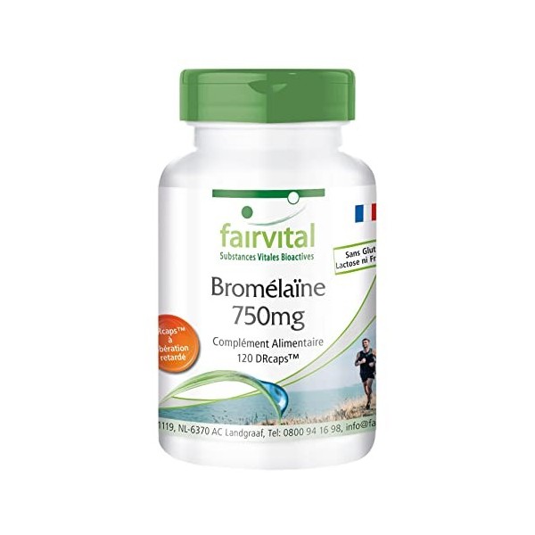 Fairvital | Bromélaïne 750mg - Fortement dosé - VEGAN - 120 gélules - Enzyme dAnanas - Broméline