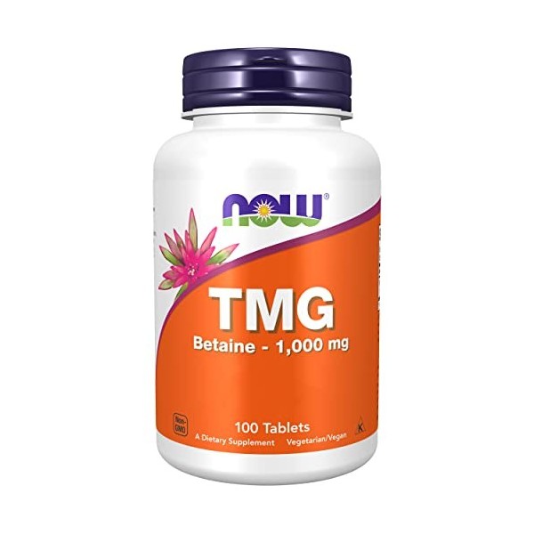 Now Foods, TMG Trimethylglycine , 1.000 mg, 100 Comprimés végétaliens, Testé en Laboratoire, Haute Dose, Bétaïne, Sans Glute