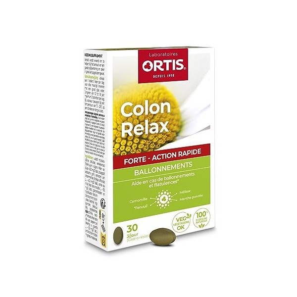 Ortis - Colon Relax Forte 30 Comprimés - Complément Alimentaire pour Aider en cas de Ballonnements et Flatulences - Confort D