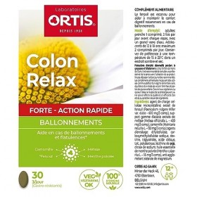 Ortis - Colon Relax Forte 30 Comprimés - Complément Alimentaire pour Aider en cas de Ballonnements et Flatulences - Confort D