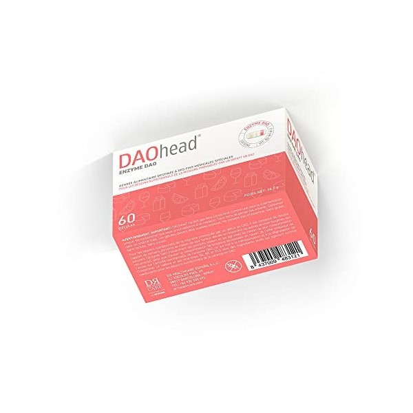 DAOhead - Gestion de la Migraine Causée par Déficit du DAO/Intolérance à lhistamine - 60 Capsules EFICAPS avec Comprimés Gas