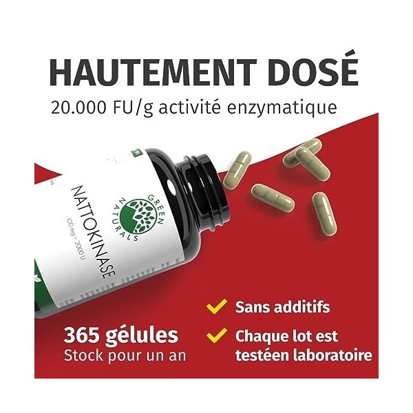 GREEN NATURALS Nattokinase Hautement Dosée en Capsules Végétales | Complément Alimentaire - 365 Capsules | Vegan Sans OGM | 2