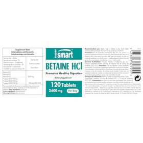 Betaine HCI 2600 mg Par Jour - Aide à la Digestion, à l’Absorption des Nutriments, à la Détoxication et à la Baisse d’Acidité
