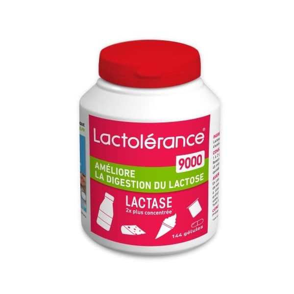 Lactolérance 9000 I 144 gélules de Lactase I Traite lintolérance au lactose sévère | Améliore la digestion du lactose | Form