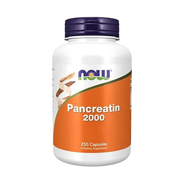 Now Foods, Pancreatin 2000, 200 mg, 250 Capsules, Testé en Laboratoire, Mélange dEnzymes, Sans Gluten, Sans Soja, sans OGM