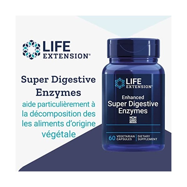 Life Extension, Enhanced Super Digestive Enzymes Enzymes Digestives Améliorées , Hautement Dosé, 60 Capsules végétariennes, 
