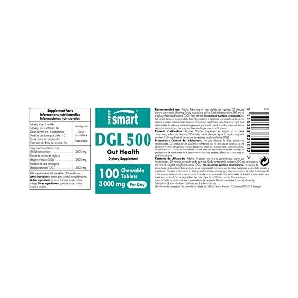 DGL 500 - Extrait de Racine de Réglisse - Reflux Gastro-Intestinal - Contribue à Réduire les Reflux Acides, Douleurs Gastriqu