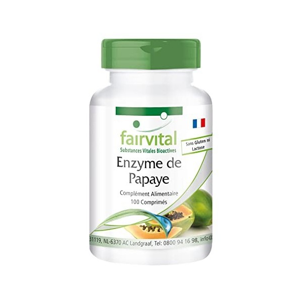 Fairvital | Enzyme de papaye VEGAN - Fortement dosé - 100 comprimés - avec de la papaïne, amylase et protéase