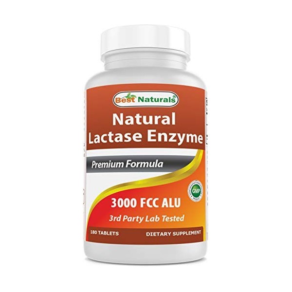 Best Naturals Fast Acting Lactase Enzyme Tablet, 3000 Fcc Alu, 180 Count