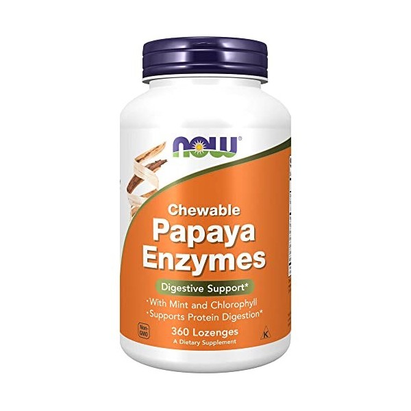 Now Foods, Chewable Papaya Enzyme Enzyme de Papaye à Mâcher , 500mg, 360 Comprimés à Mâcher, Testé en Laboratoire, Sans Soja