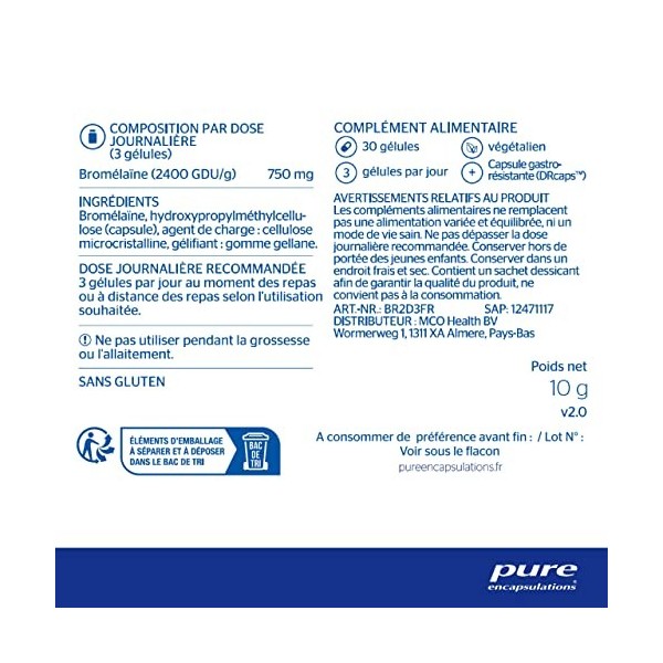 Pure Encapsulations - Bromélaïne DR - Enzymes Végétales Extraites de lAnanas - Contribue au Maintien de la Fonction Digestiv