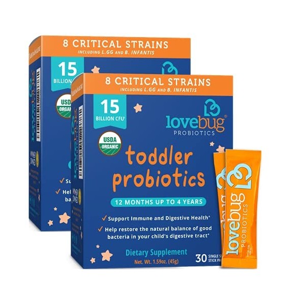 Lovebug Probiotics, Prébiotique pour enfants, 15 milliards dUFC, pour enfants de 12 mois à 4 ans, contient 1 gramme de fibre