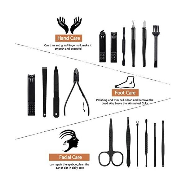 Kit Manucre Pedicure, 16Pcs Ensemble de Coupe Ongles Professionnel,Trousse Manucure Pedicure,Coupe Cuticules pédicure,trousse