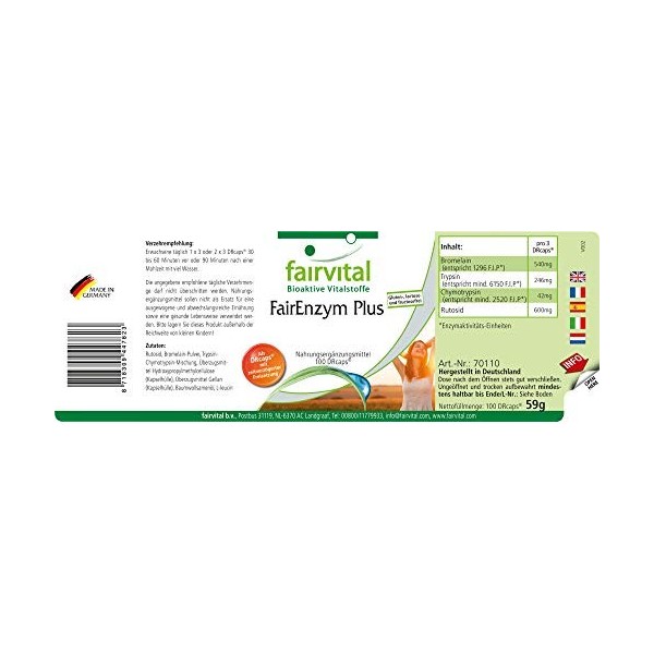 Fairvital | FairEnzym Plus - boite de 3 mois - Fortement dosé - 100 DRCaps® - complexe enzymatique