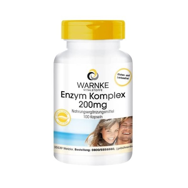 Complexe denzymes 200 mg - 100 gélules - Végétarien - Enzymes végétales pures - Acerola C et Bioflavonoides | Warnke Vitalst