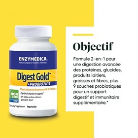 Enzymedica, Digest Gold + Live Bacteria, Formule Enzymatique À Action Rapide, Améliore LAbsorption Des Nutriments Et LÉnerg