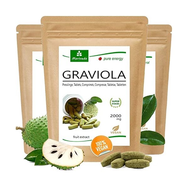 MoriVeda® - Graviola pressée I Vegan I Extrait de fruit I 3x 120 tab