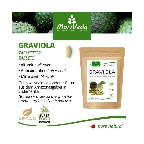 MoriVeda® - Graviola pressée I Vegan I Extrait de fruit I 3x 120 tab