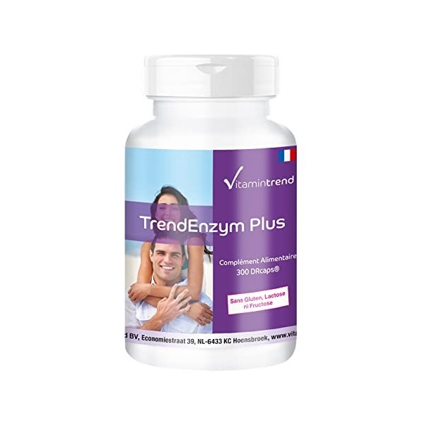 TrendEnzym Plus - Complexe d’enzymes avec Bromélaïne, Trypsine, Chymotrypsine et Rutoside - Boite de 300 gélules DRCaps® à li