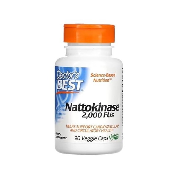 Doctors Best Nattokinase, 2000 FU, supplément enzymatique, 90 capsules végétaliennes, soutient la santé cardiaque et la circ