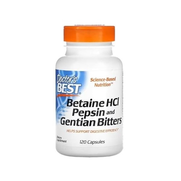 Doctors Best Betaine HCL Pepsine & Gentian Bitters - 120 gélules - Soutien digestif, équilibre acidique, santé intestinale