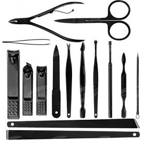 JamBer Kit Manucre Pedicure, 15pcs Ensemble Coupe Ongle Professionnel, Coupe Cuticule Ongle en Acier Inoxydable, Femme Hommes