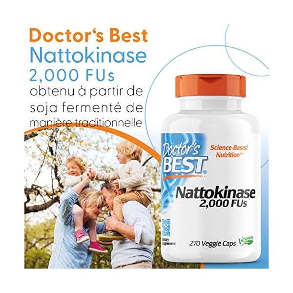 Doctors Best, Nattokinase, 2.000FU, 270 Capsules végétaliennes, Testé en Laboratoire, Sans Gluten, Végétarien