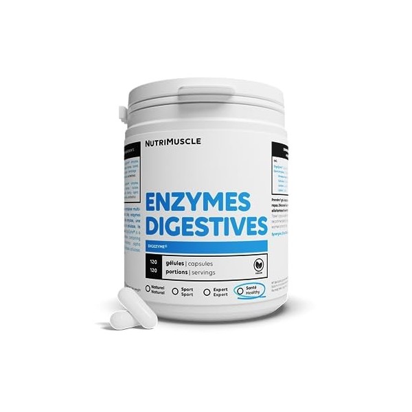 Enzymes digestives Digezyme® | Favorise digestion - Assimilation des nutriments - Origine végétale sans OGM | Nutrimuscle -