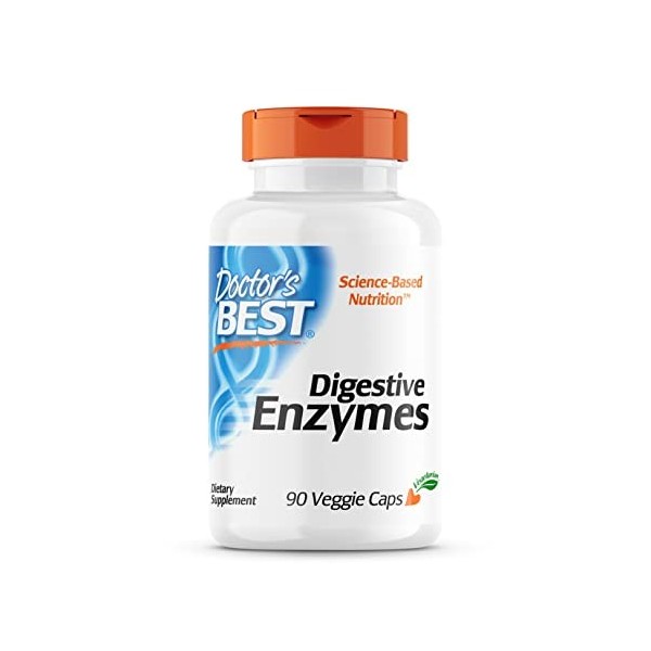 Doctors Best, Digestive Enzymes Enzymes Digestives , 90 Capsules végétales, Mélange dEnzymes, Testé en Laboratoire, Sans G