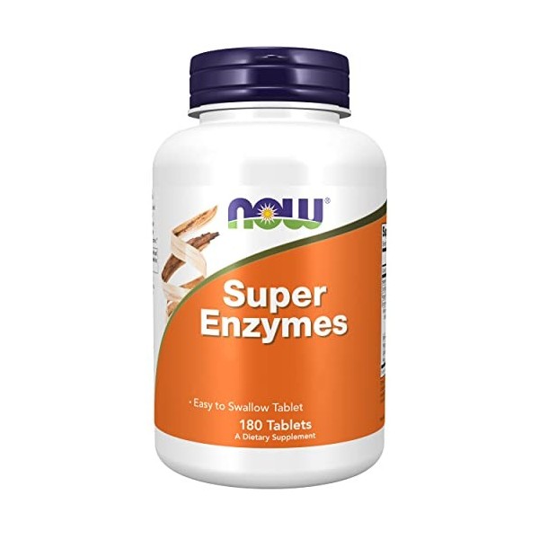 Now Foods, Super Enzymes Enzymes Digestives , 180 Comprimés, Testé en Laboratoire, Sans Soja, Sans Gluten, Sans OGM