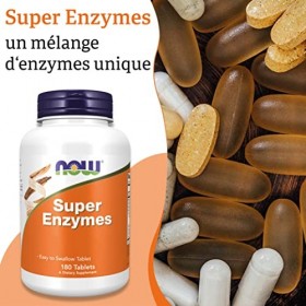 Now Foods, Super Enzymes Enzymes Digestives , 180 Comprimés, Testé en Laboratoire, Sans Soja, Sans Gluten, Sans OGM