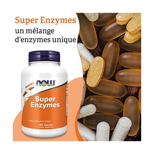 Now Foods, Super Enzymes Enzymes Digestives , 180 Comprimés, Testé en Laboratoire, Sans Soja, Sans Gluten, Sans OGM