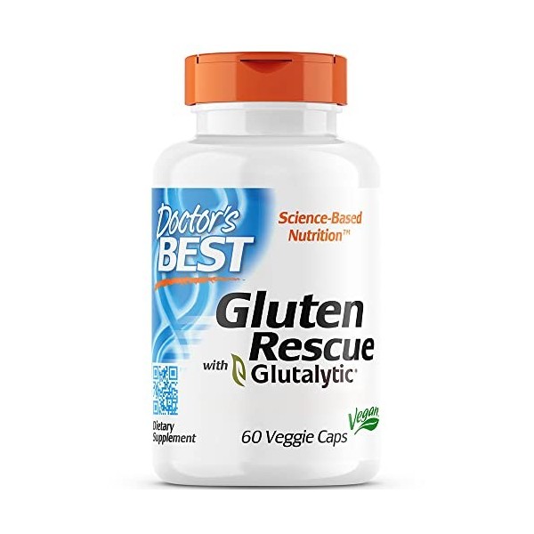 Doctors Best, Gluten Rescue with Glutalytic, Complexe dEnzymes, 60 Capsules végétaliennes, Testé en Laboratoire, Sans Glute