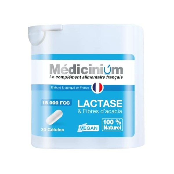 LACTASE & fibres dacacia jusquà 60000 FCC par jour, digestion du lactose, nomade, végan, fabriqué en France par Médicinium,