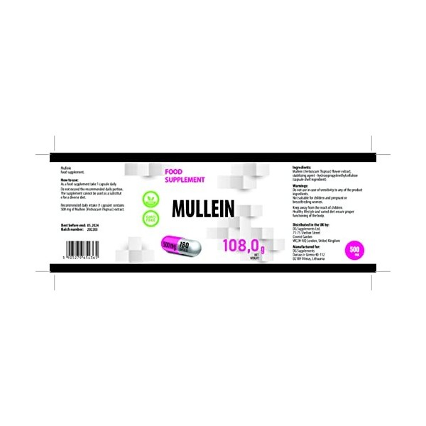 Hepatica Molène Mullein Verbascum Thapsus 500mg 180 Vegan Capsules, testé par un laboratoire tiers, sans gluten ni OGM