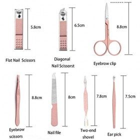 JeoPoom Ensemble de Manucure[7 Pcs], Kit de Coupe-Ongles, Kit Pedicure, Trousse de Pédicure Manucure, Professionnel Acier Ino