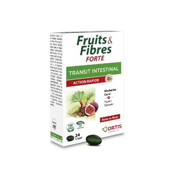 Ortis Laboratoires Fruits & Fibres Forte 24 Comprimés, Transit Intestinal, Rhubarbe, Action rapide