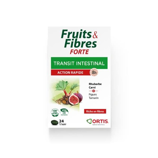 Ortis Laboratoires Fruits & Fibres Forte 24 Comprimés, Transit Intestinal, Rhubarbe, Action rapide