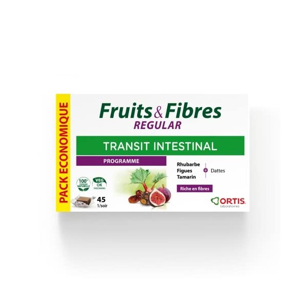 LABORATOIRES ORTIS - FRUITS & FIBRES REGULAR pack économique 45 cubes - Transit intestinal - Rhubarbe