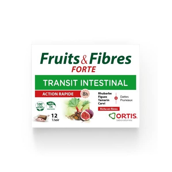 Ortis - Fruits & Fibres Forte 12 Cubes - Complément Alimentaire pour Favoriser le Transit Intestinal - En cas de Transit Lent