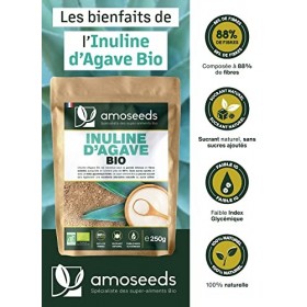 amOseeds Inuline dAgave en Poudre Bio 250G | Prébiotique, 90% Fibres, Glycémie | Qualité Supérieure