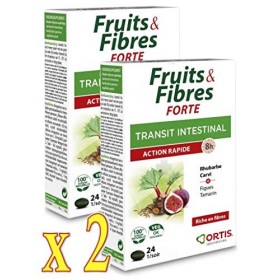 ORTIS Fruits & Fibres FORTE Transit Intestinal - Action RAPIDE 8h - Complément Alimentaire 24 Comprimés - Lot de 2 Boites 2 