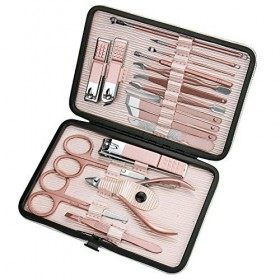 ZIZZON Set de manucure 18 en 1 Set de pédicure professionnel Ciseaux à ongles Kit de toilettage avec étui de voyage en cuir r