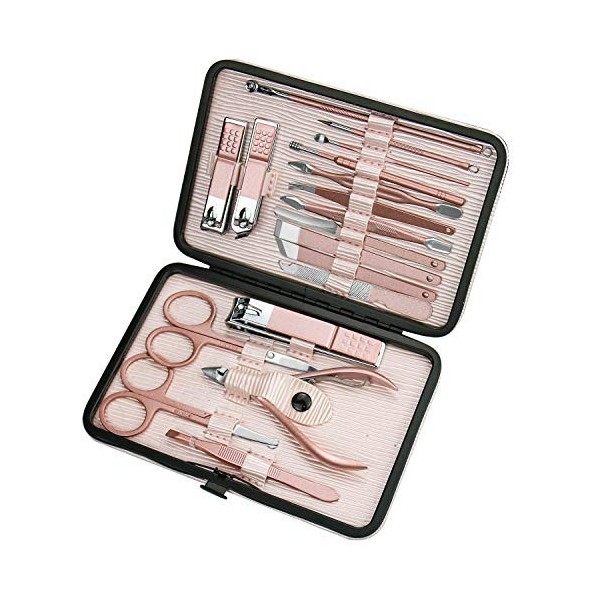 ZIZZON Set de manucure 18 en 1 Set de pédicure professionnel Ciseaux à ongles Kit de toilettage avec étui de voyage en cuir r