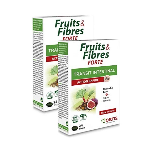 ORTIS Fruits & Fibres FORTE Transit Intestinal - Action RAPIDE 8h - Complément Alimentaire 24 Comprimés - Lot de 2 Boites 2 