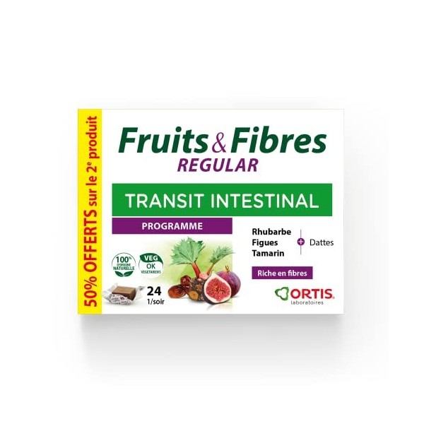 LABORATOIRES ORTIS - DUO FRUITS & FIBRES REGULAR promopack 2x24 cubes - Transit intestinal - Rhubarbe