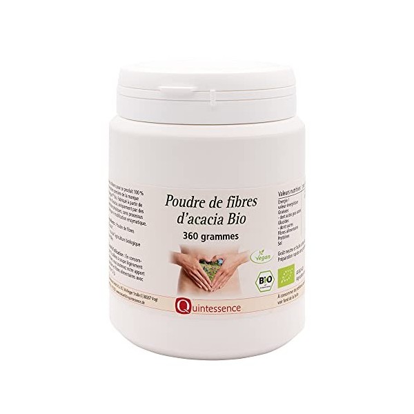 Poudre de fibres dacacia BIO 360 g de Quintessence, Fibres alimentaires, Soutient le bien-être intestinal, Se dissout très b