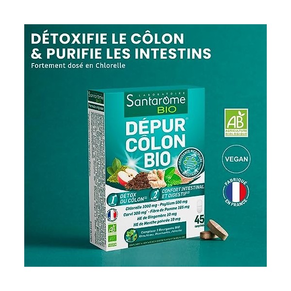 Santarome Bio - Dépur Côlon Bio | Complément Alimentaire Confort Intestinal et Digestif | Détox du Côlon & Purification - A b