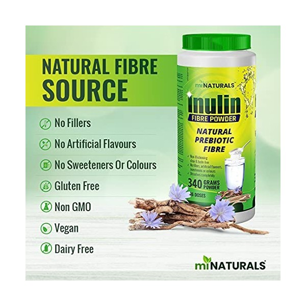 Fibre Inuline Naturelle, Fibre Prébiotique Naturelle, Non-épaississant, se dissout complètement, 106 DOSES - 340 Grams