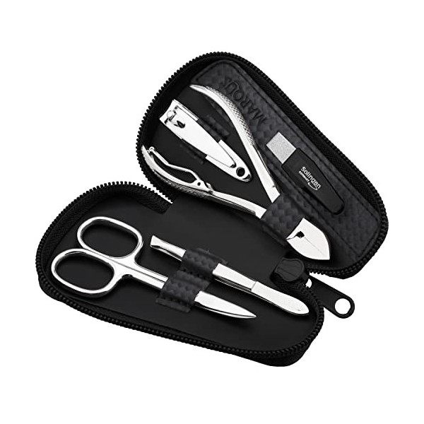 marQus kit manucure pedicure professionnel 5pc. - étui cuir véritable, coupe ongle, lime a ongles Solingen, pince à épiler, k